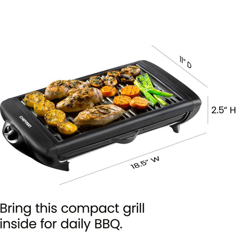 Chefman Electric Smokeless Indoor Grill w/Non-Stick Cooking Surface & Adjustable Temperature Knob from Warm to Sear for Customized BBQing, Dishwasher Safe Removable Water Tray, Black